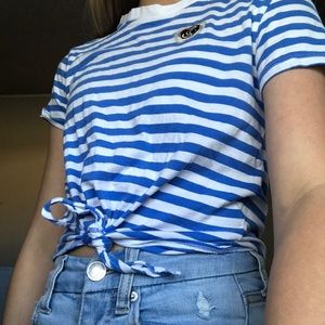 blue striped tye crop top